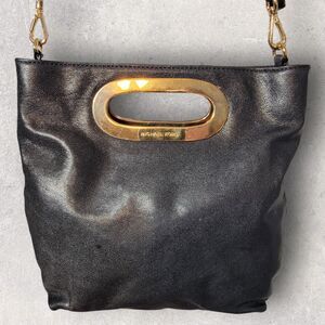 Michael Kors Black Leather Clutch Crossbody Shoulder Handbag Purse Detach Strap